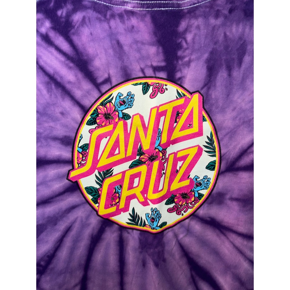 Santa Cruz Purple Tie Dye Screaming Hand Flower Skateboard T-Shirt Small - Picture 2 of 5